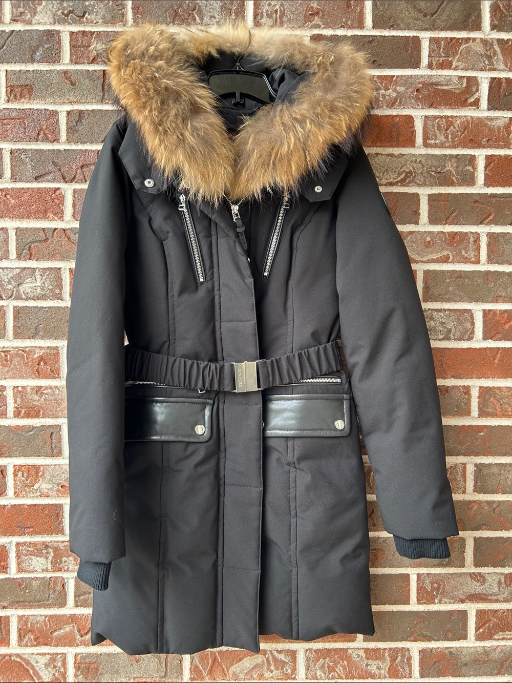 Black Down Jacket with Removable Fur Trimmed Hood